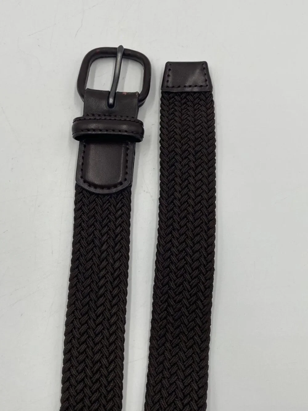 Elastic Fabric Braided Belt Stretch Woven Belt Brown Unisex Fits Up to 43